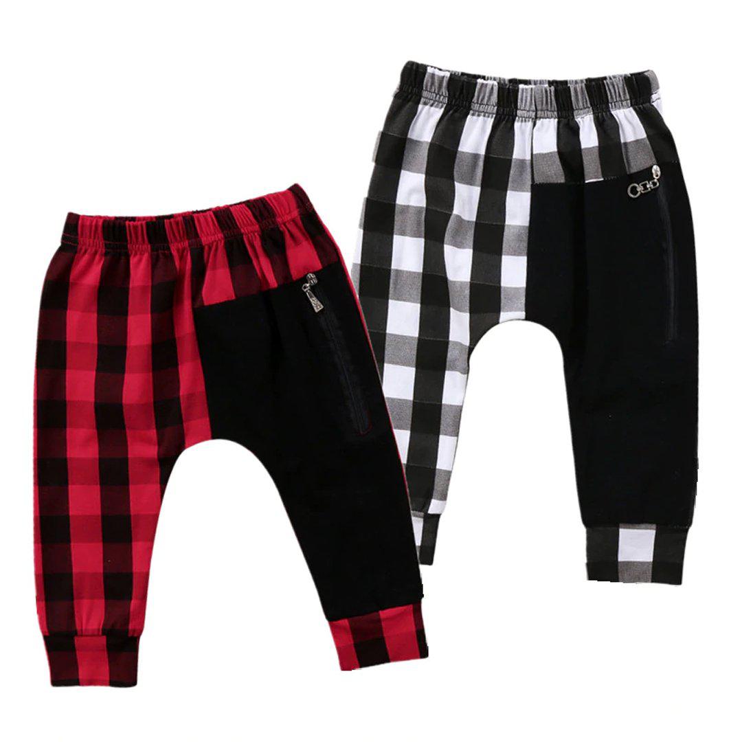 Kids Childrens punk plaid harem pants red white black