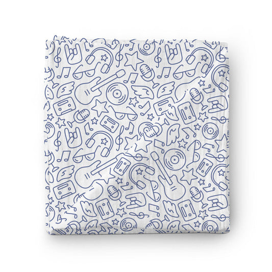 100% Muslin Cotton Swaddle Blanket with Rock 'N' Roll pattern