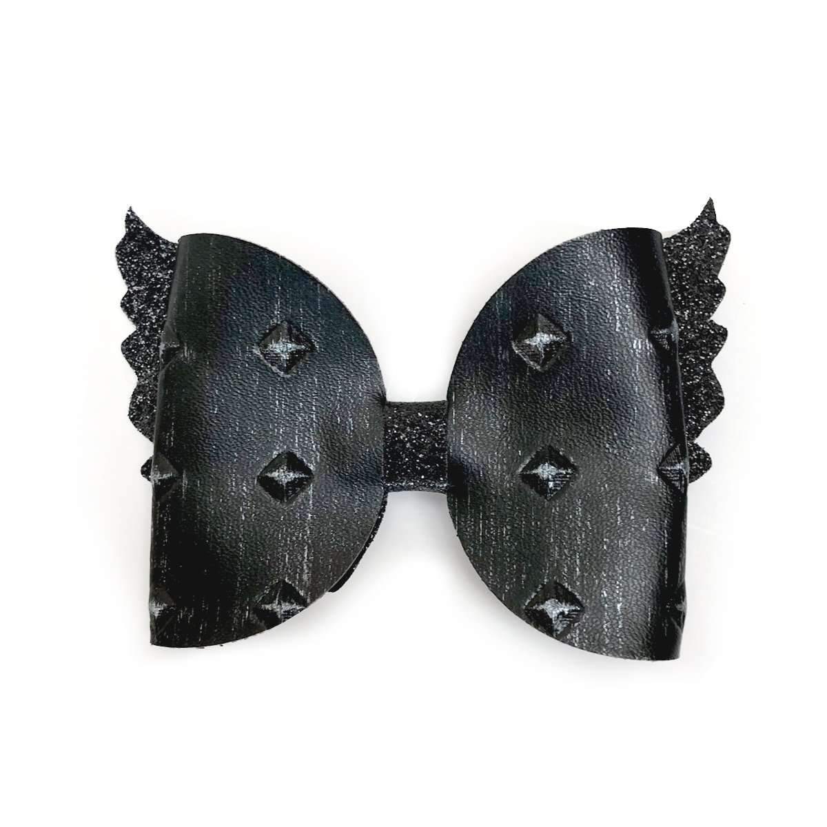 black faux leather hair bow with faux studs