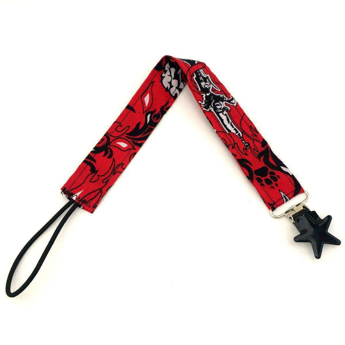 Baby teether dummy clips in red tattoo pattern
