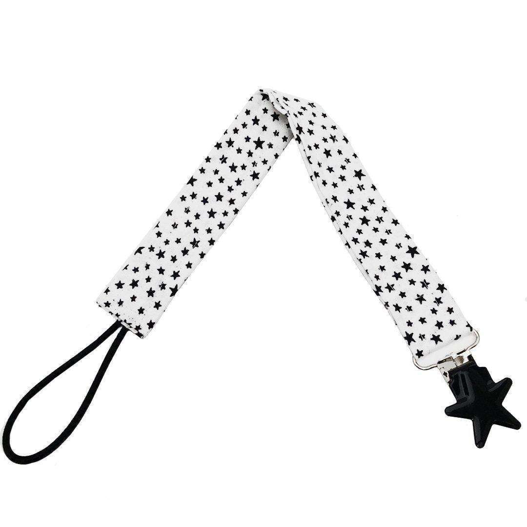 Baby teether dummy clips in black star pattern