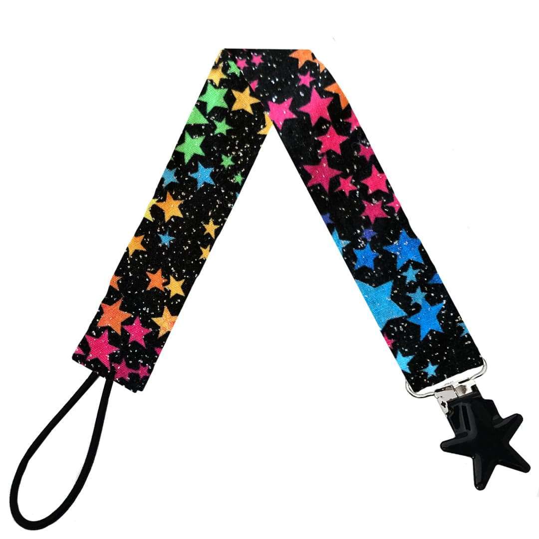 Baby teether dummy clips in rainbow star pattern