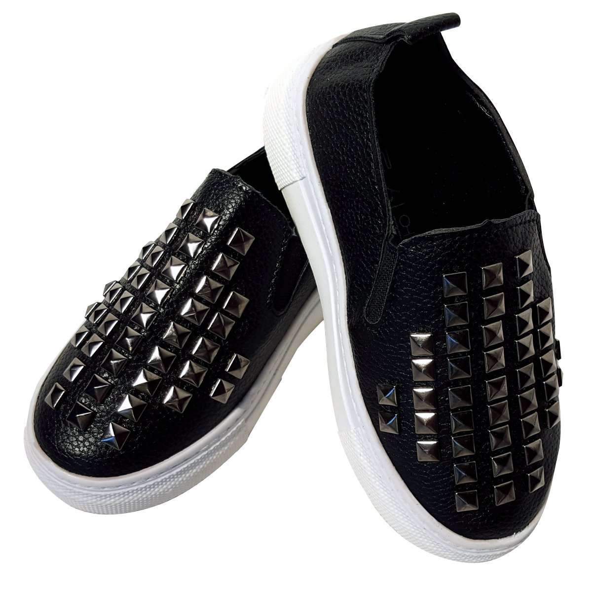 Kids black stud faux leather shoes