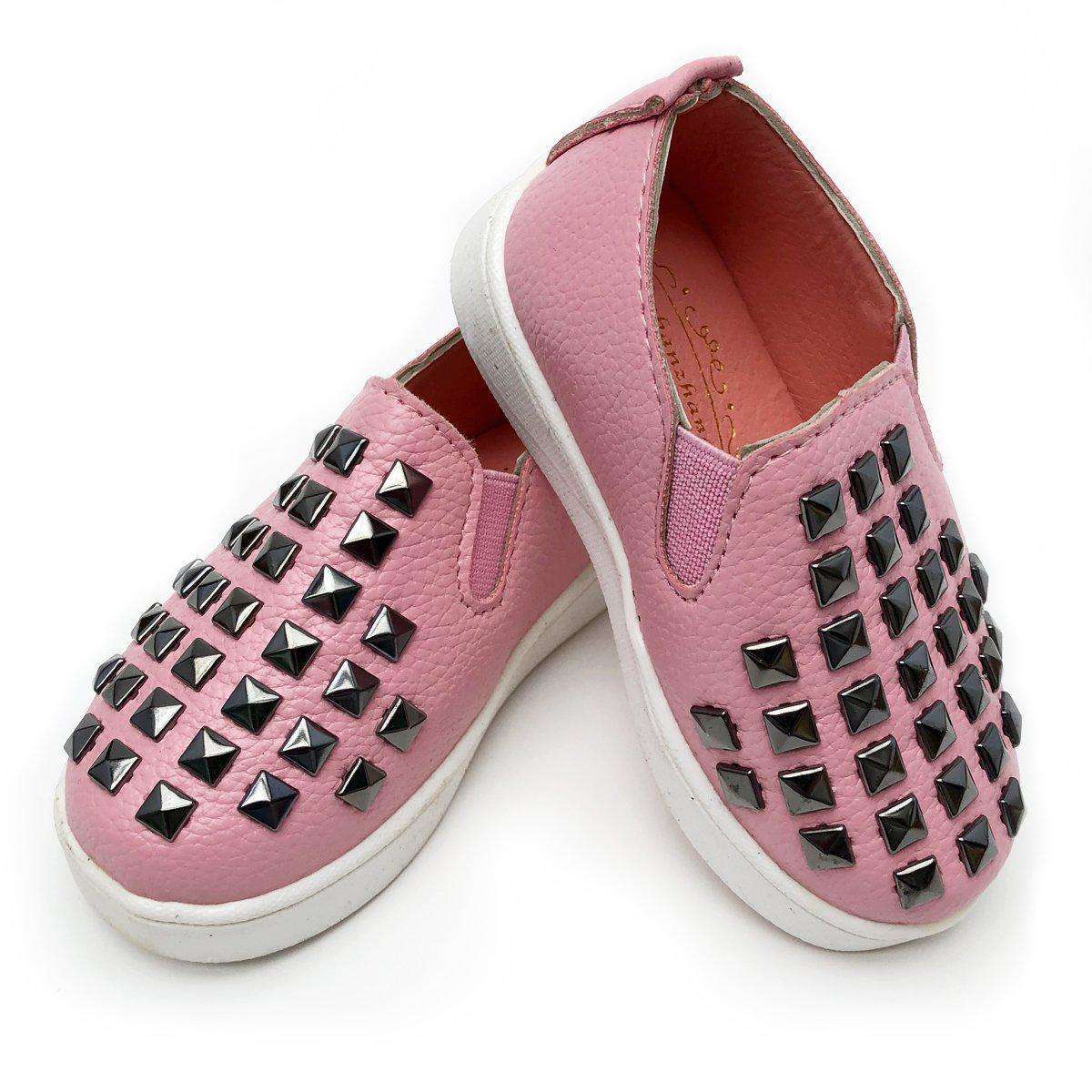 Kids pink stud faux leather shoes