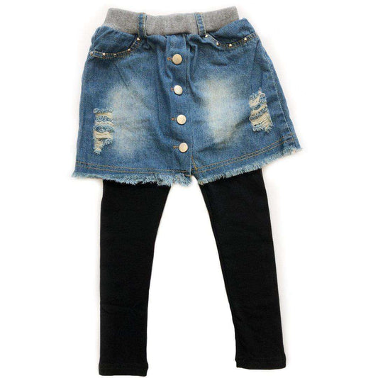 Kids girl distressed denim skirt with tights