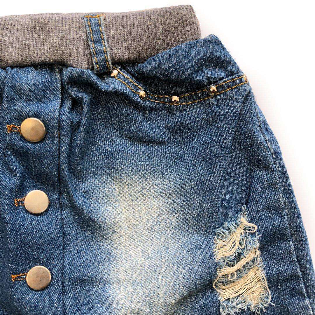 Kids girl distressed denim skirt with tights detail