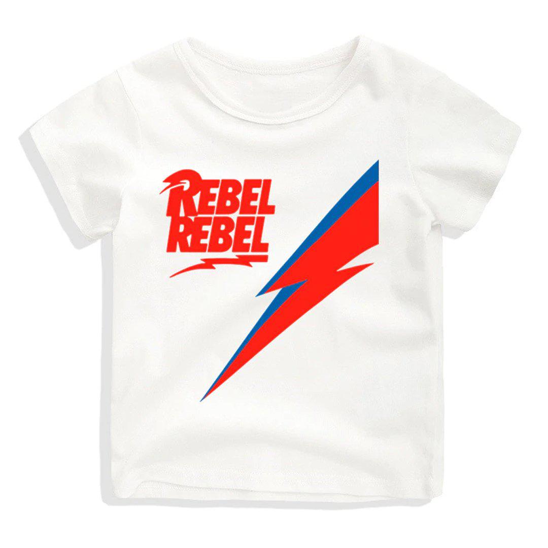 Childrens David Bowie Rebel Rebel T Shirt white
