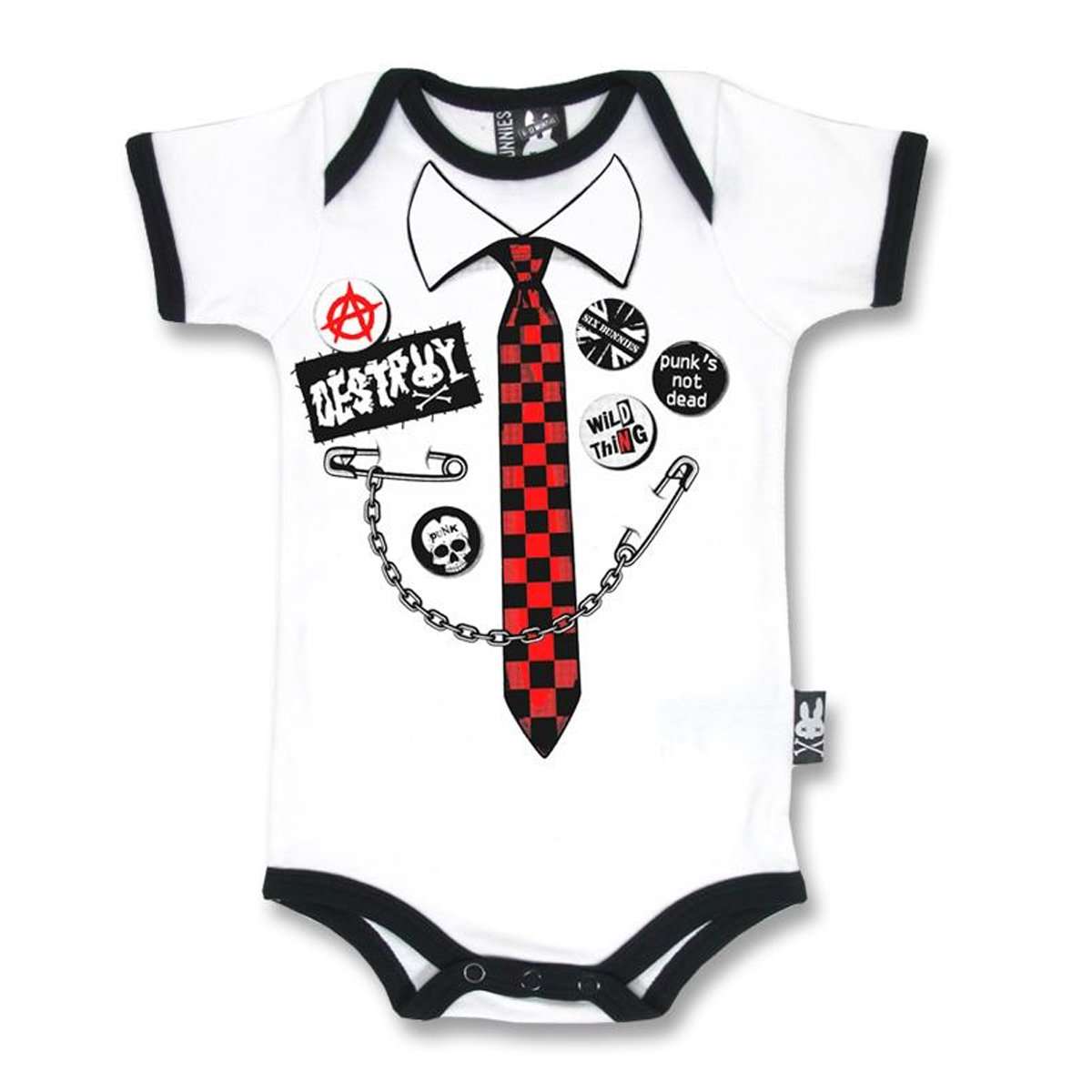 Baby Onesie - punk tie white - six bunnies